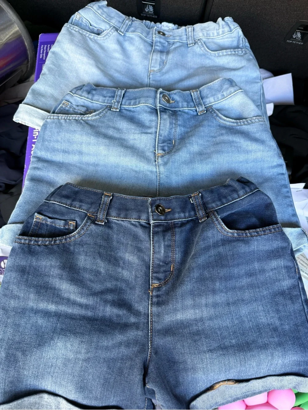 The Children's Place girls Denim Shorts Trio in Light, Medium & Dark Blue